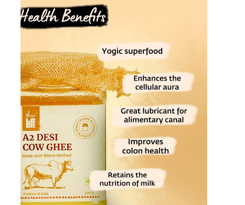 Isha Life Pure A2 Desi Cow Ghee | Made Traditionally from Curd | Made from Grass-fed Free Grazing Desi Cows' Milk
