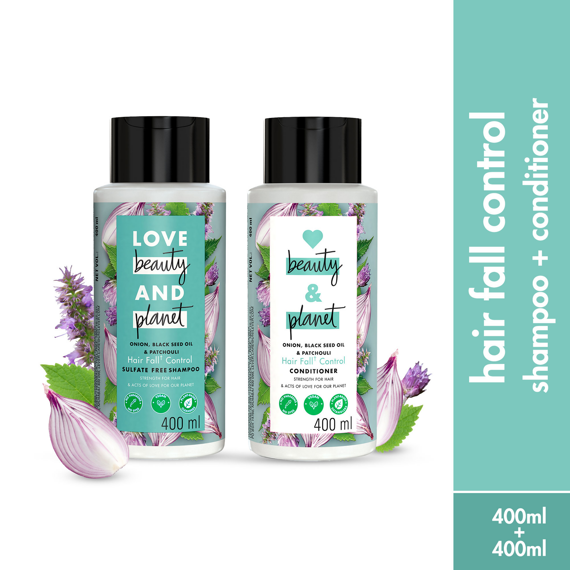 Love Beauty And Planet Onion Blackseed & Patchouli Hair Fall Control Sulfate Free Shampoo & Conditioner