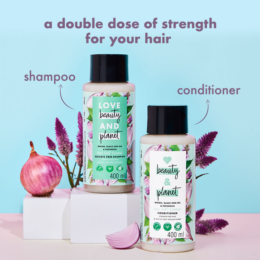 Love Beauty And Planet Onion Blackseed & Patchouli Hair Fall Control Sulfate Free Shampoo & Conditioner