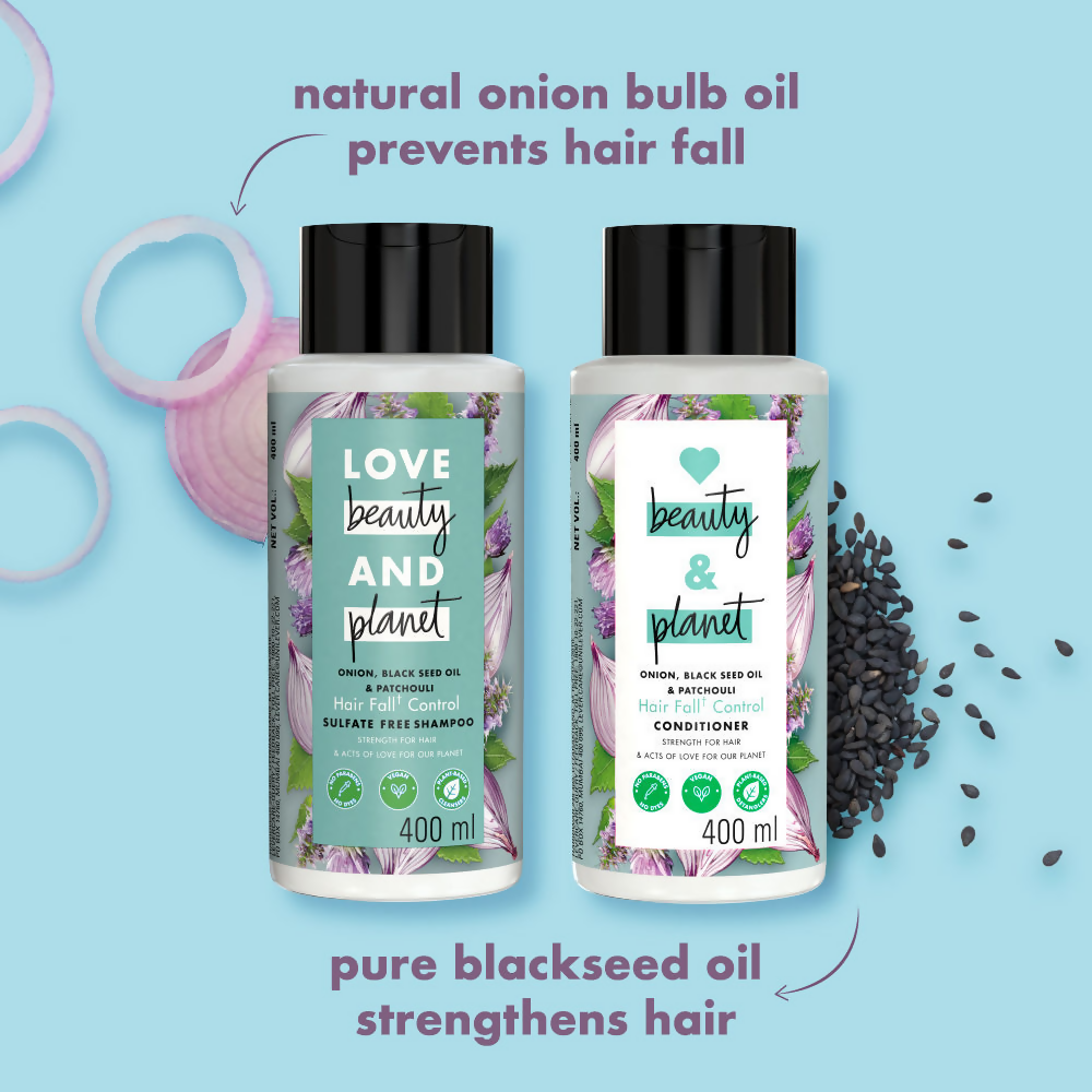 Love Beauty And Planet Onion Blackseed & Patchouli Hair Fall Control Sulfate Free Shampoo & Conditioner