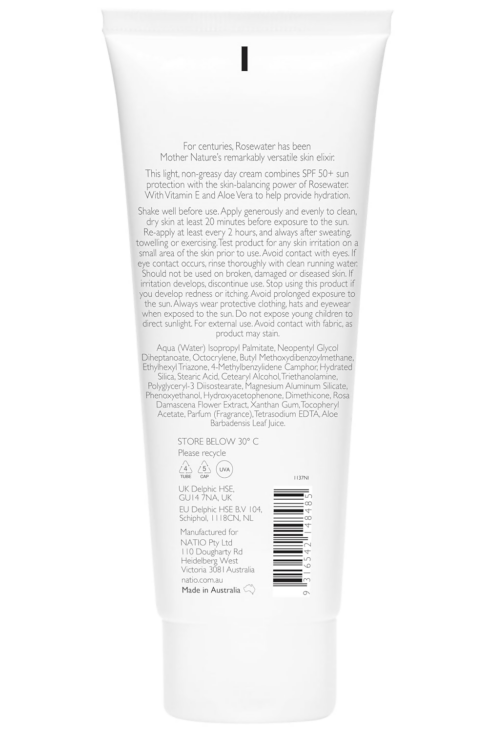 Natio Rosewater Hydration Moisture Balance Day Cream SPF 50+