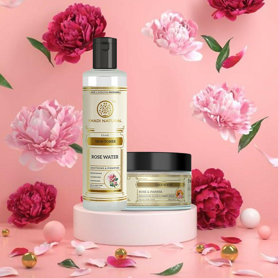 Khadi Natural Rose & Papaya Face Scrub + Rosewater Skin Toner
