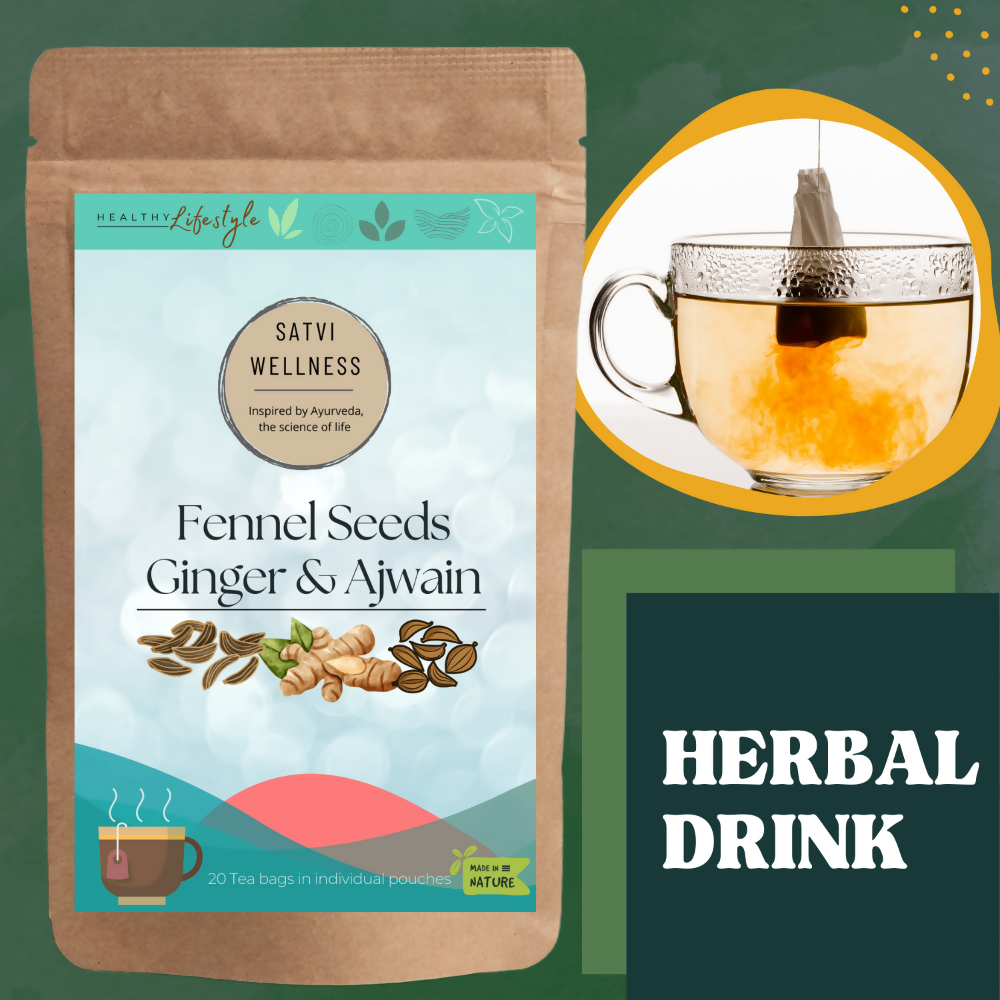 Satvi Wellness Fennel Ginger Ajwain Tea | Fennel Tea | Ginger Tea | Ajwain Tea