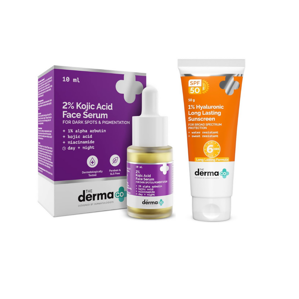 The Derma Co 2% Kojic Acid Face Serum & 1% Hyaluronic Long Lasting Sunscreen SPF 50 Combo
