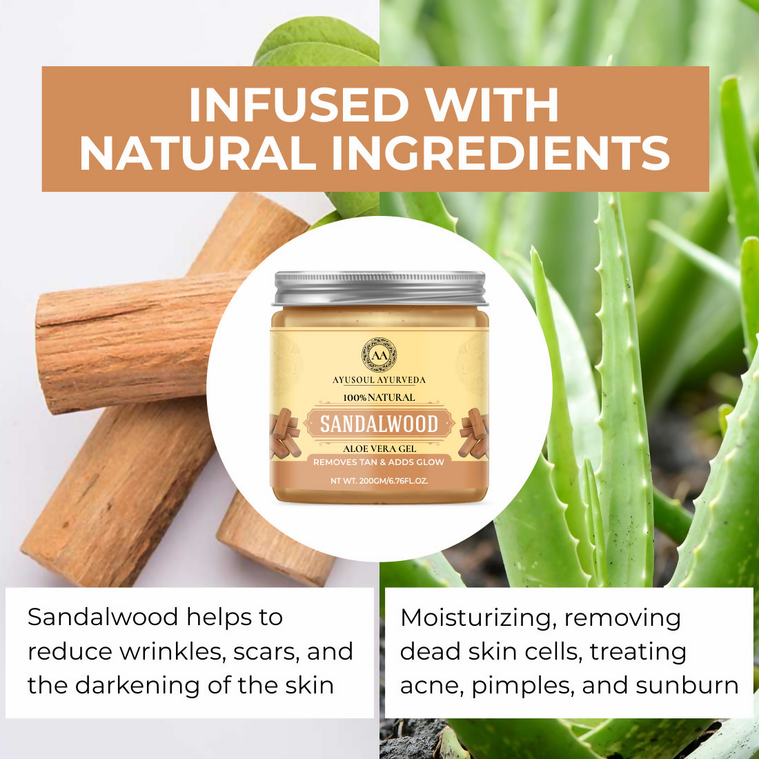 Ayusoul Ayurveda Sandalwood Aloe Vera Gel For Face & Body Skin Treatment