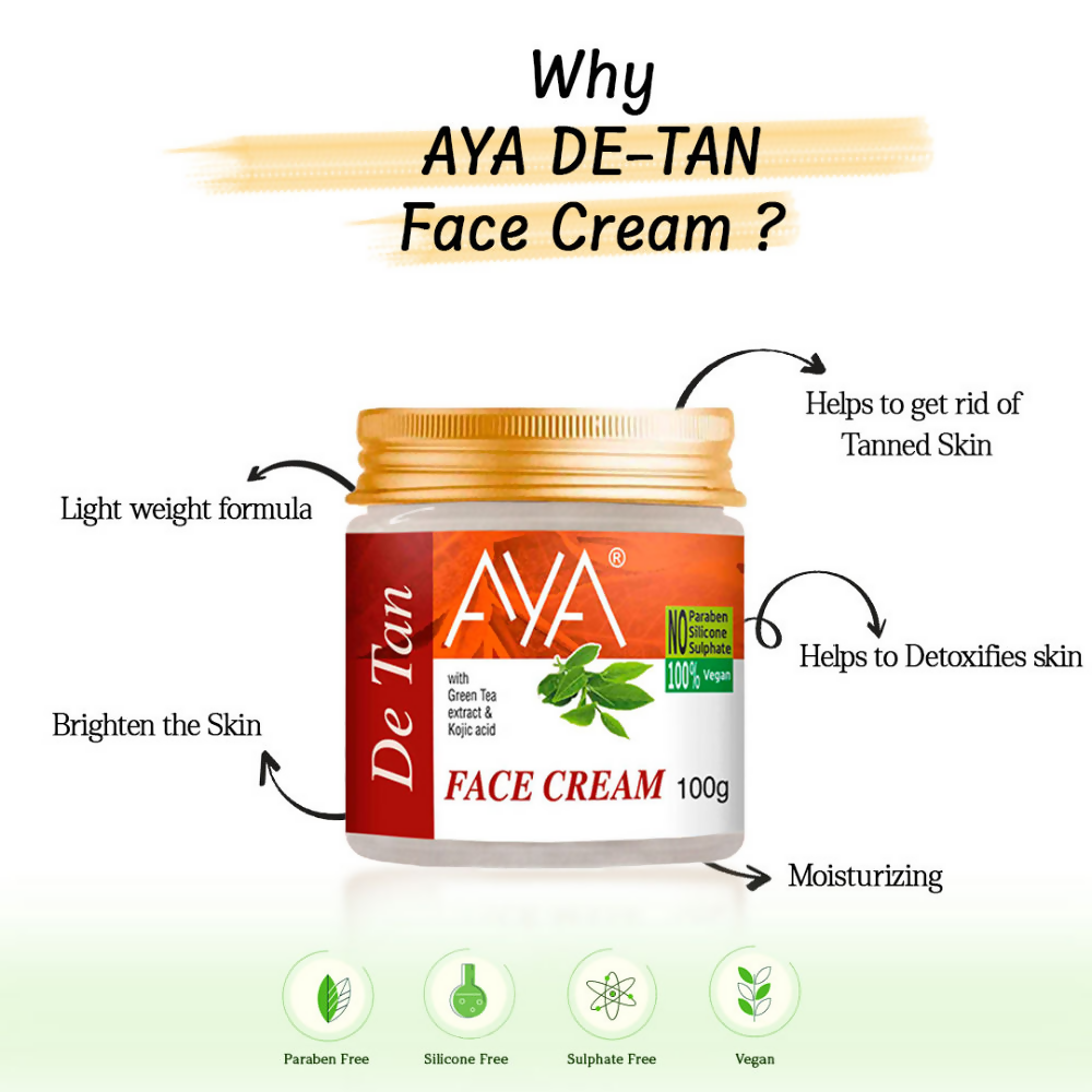 AYA De-Tan Face Cream With Green Tea Extract & Kojic Acid
