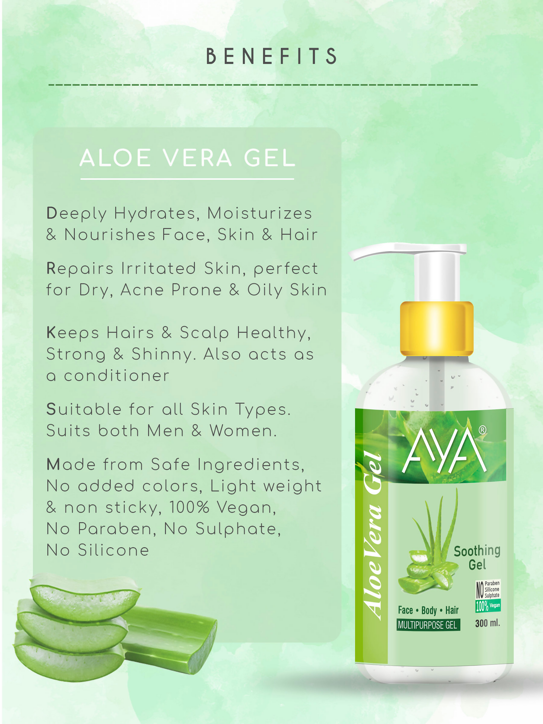 AYA Multipurpose Aloe Vera Gel For Face, Hair & Body