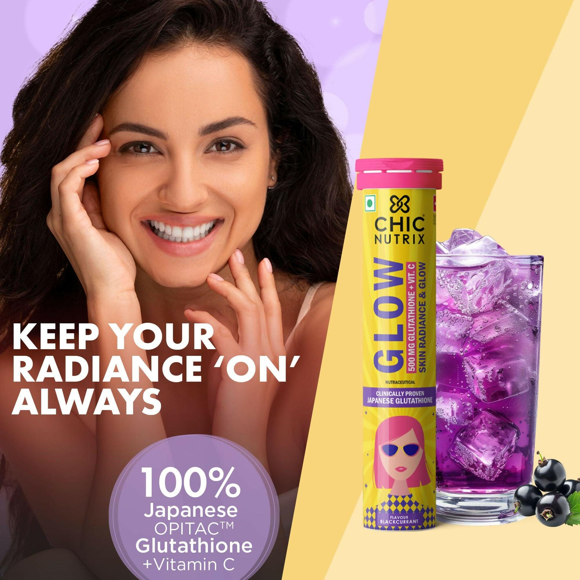 Chicnutrix Glow 500mg Effervescent Tablets - Black Currant Flavour Antioxidants For Clear, Glowing Skin