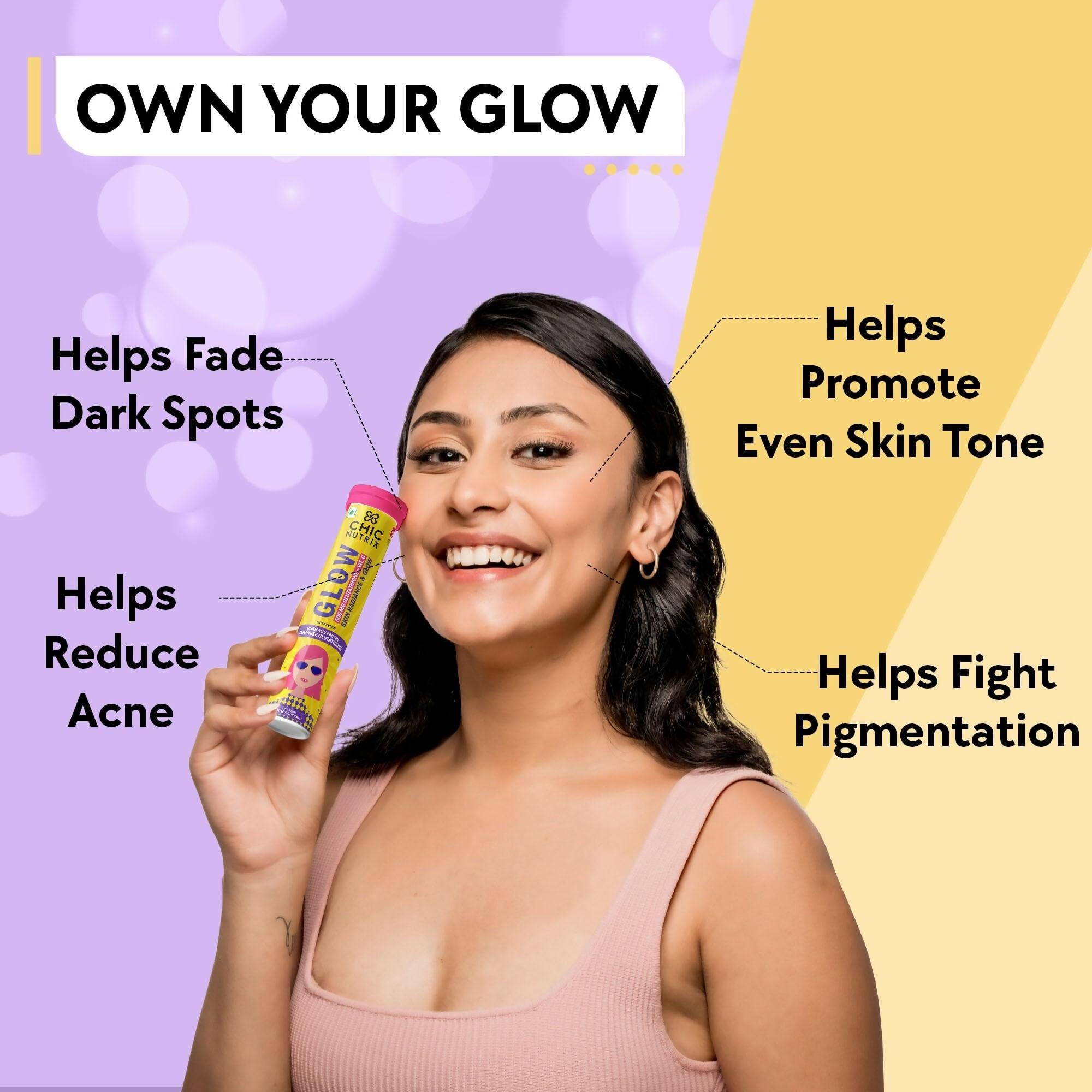 Chicnutrix Glow 500mg Effervescent Tablets - Black Currant Flavour Antioxidants For Clear, Glowing Skin