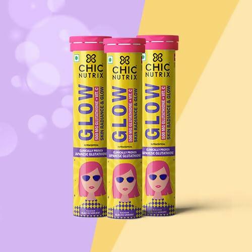Chicnutrix Glow 500mg Effervescent Tablets - Black Currant Flavour Antioxidants For Clear, Glowing Skin