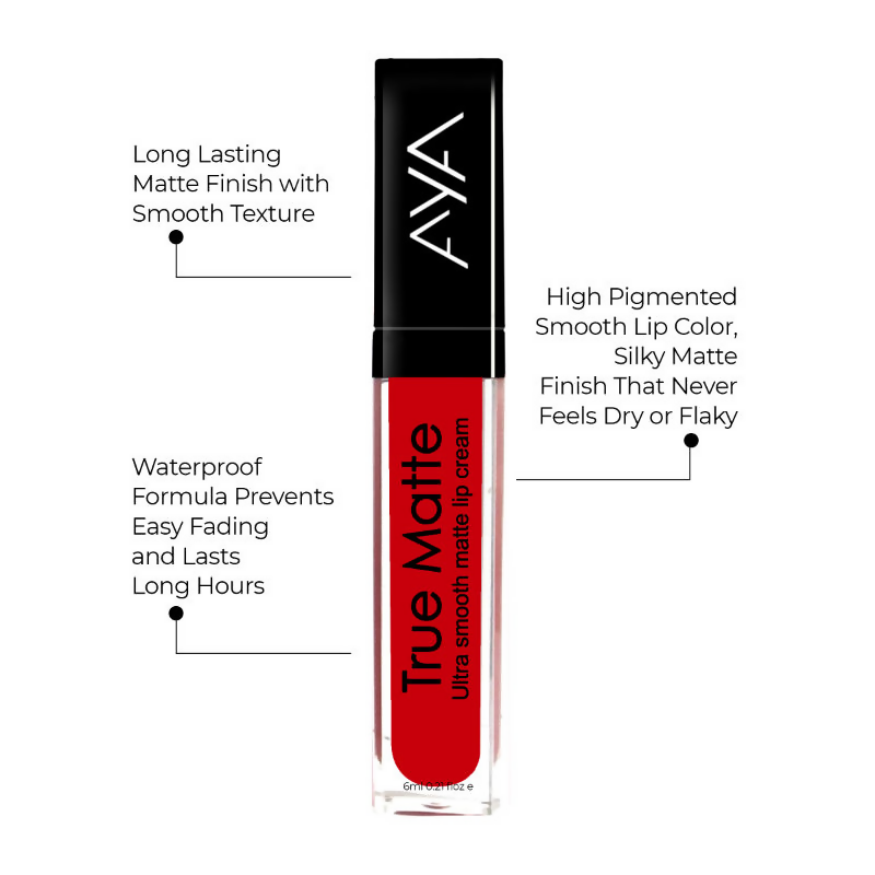 AYA True Matte Liquid Lipstick, Ultra Smooth Matte Lip Cream - 02 Blood Red