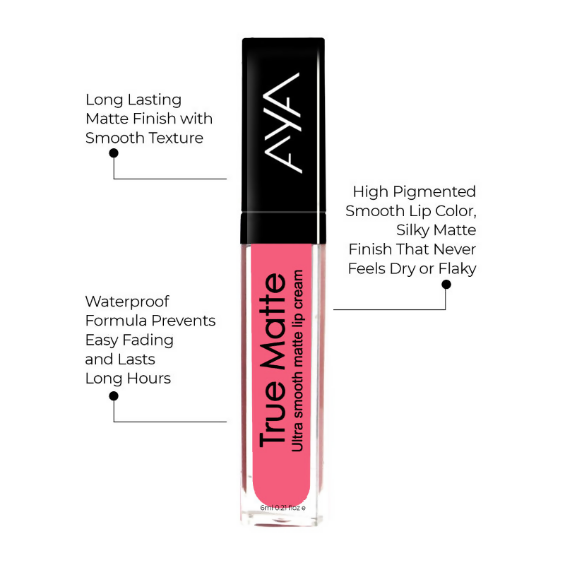 AYA True Matte Liquid Lipstick, Ultra Smooth Matte Lip Cream - 05 Pink