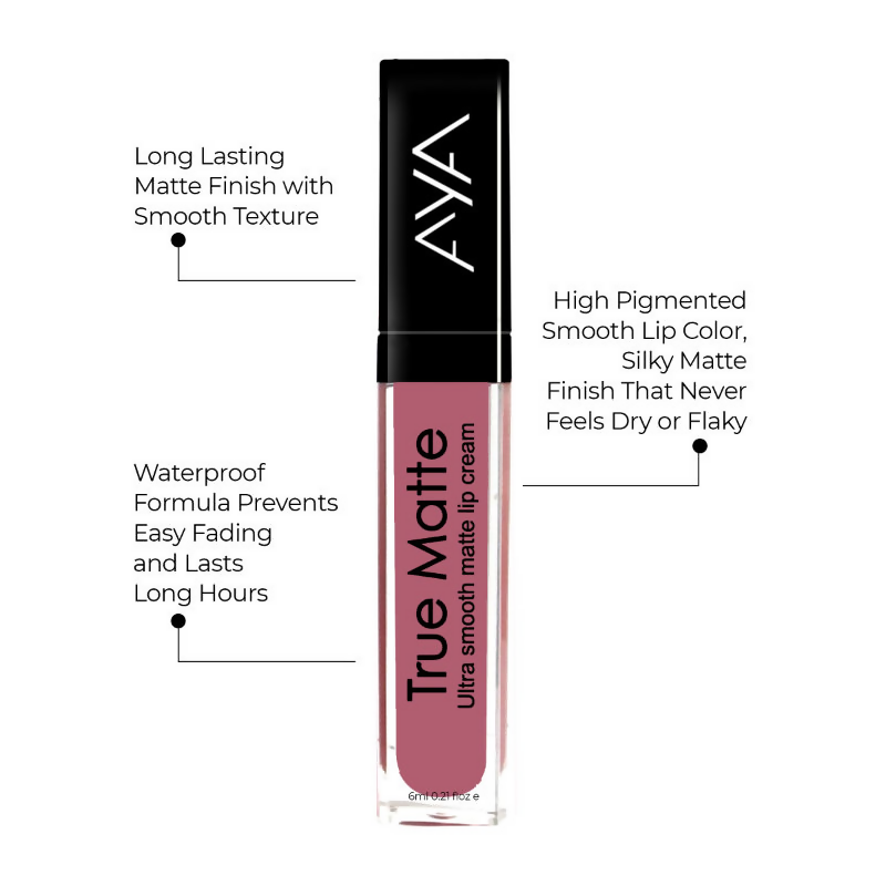 AYA True Matte Liquid Lipstick, Ultra Smooth Matte Lip Cream - 06 Pink Nude