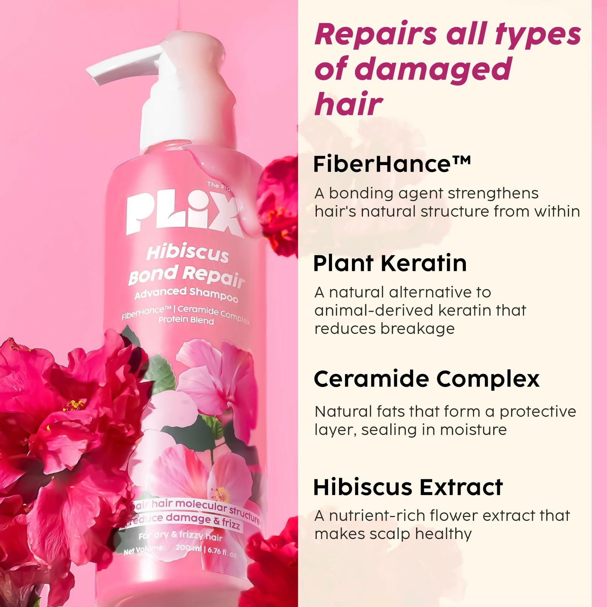 PLIX The Plant Fix Hibiscus Bond Repair Advanced Shampoo For Damaged, Frizzy Hair