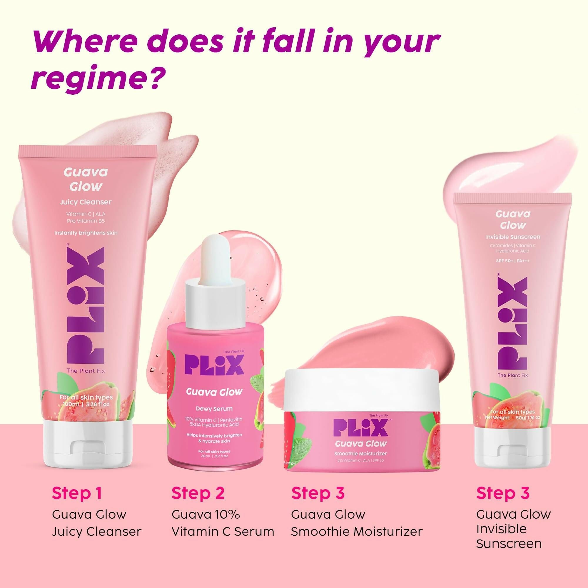 PLIX The Plant Fix SPF 50+ Guava Glow Sunscreen & 10% Vitamin C Guava Face Serum