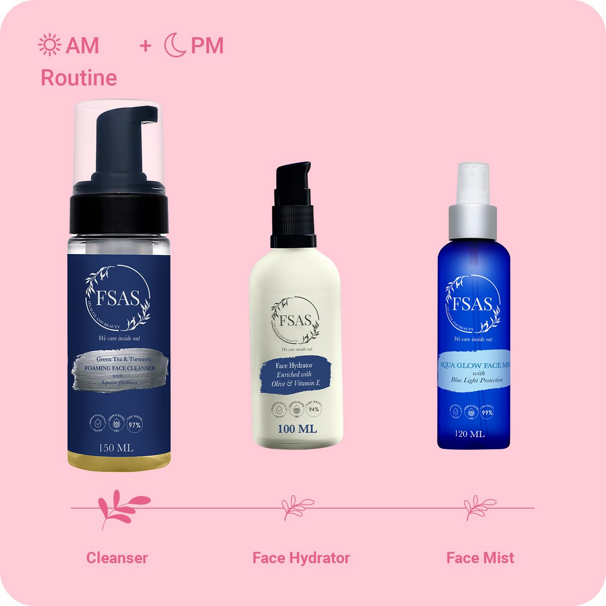 FSAS Health and Beauty 97% Plant-Derived Green Tea and Turmeric Foaming Face Cleanser