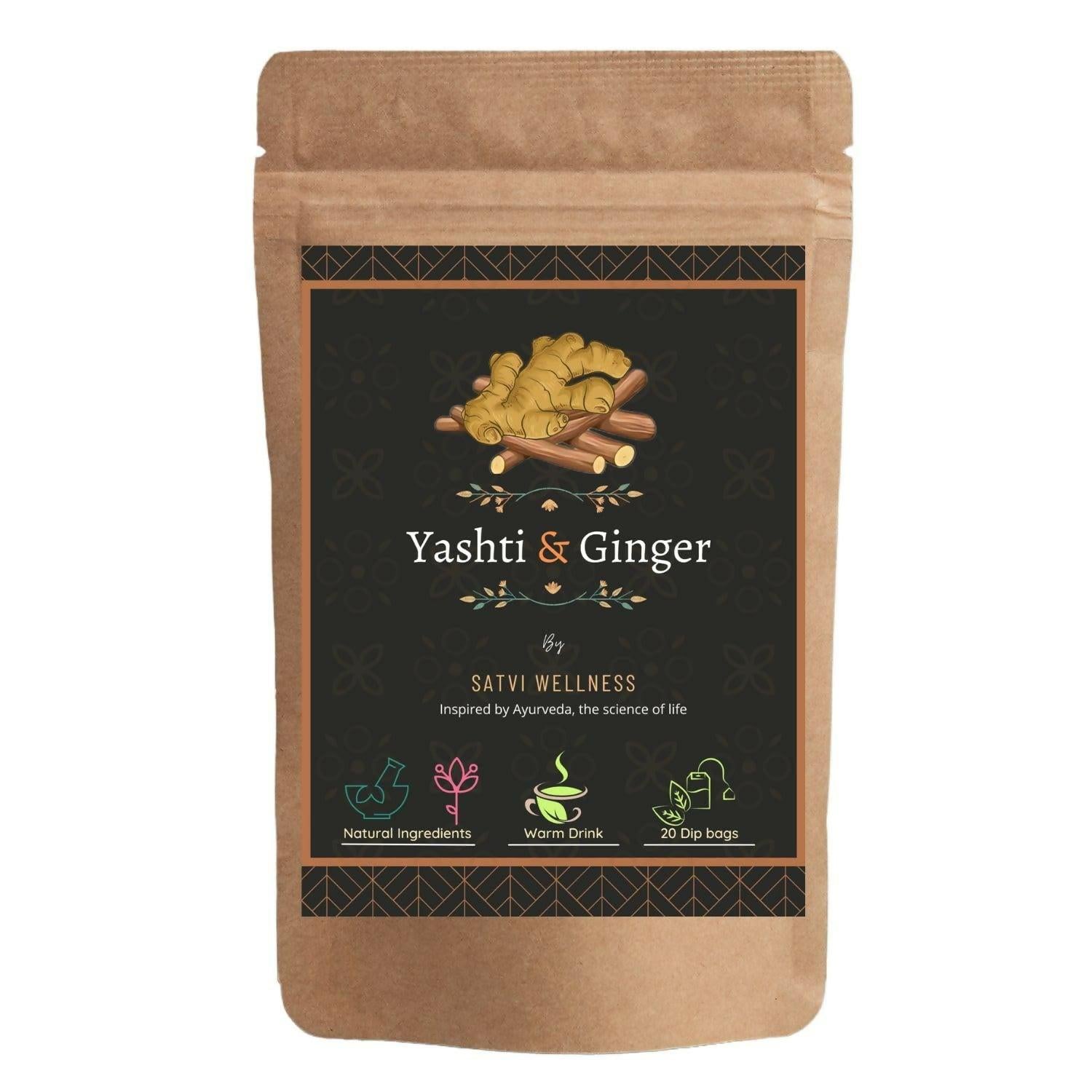 Satvi Wellness Yashtimadhu Ginger Tea | Yashti Ginger | Dip Bags | Blend Of Liquorice And Ginger Tea