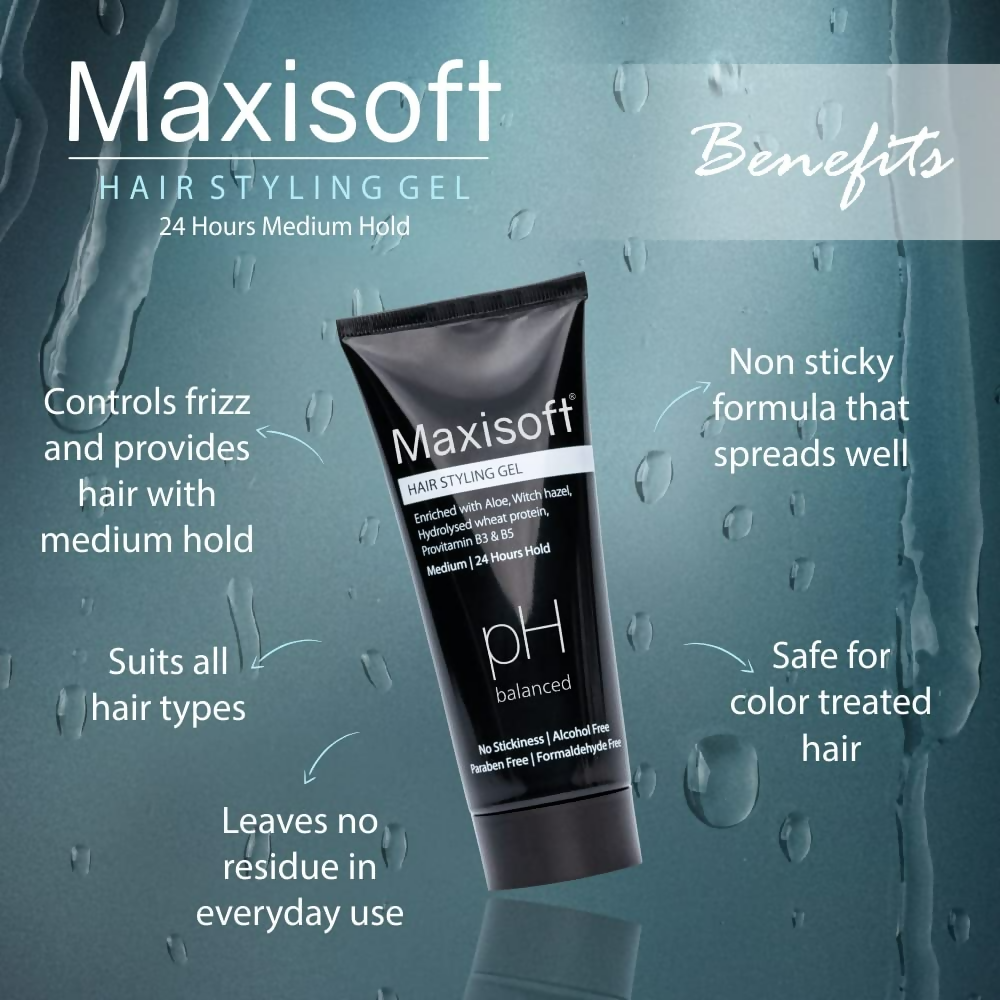 Maxisoft Hair Styling Gel With Aloe Vera Witch Hazel Extract Hydrolyzed Keratin & Pro Vitamin B3 & B5 pH Balanced