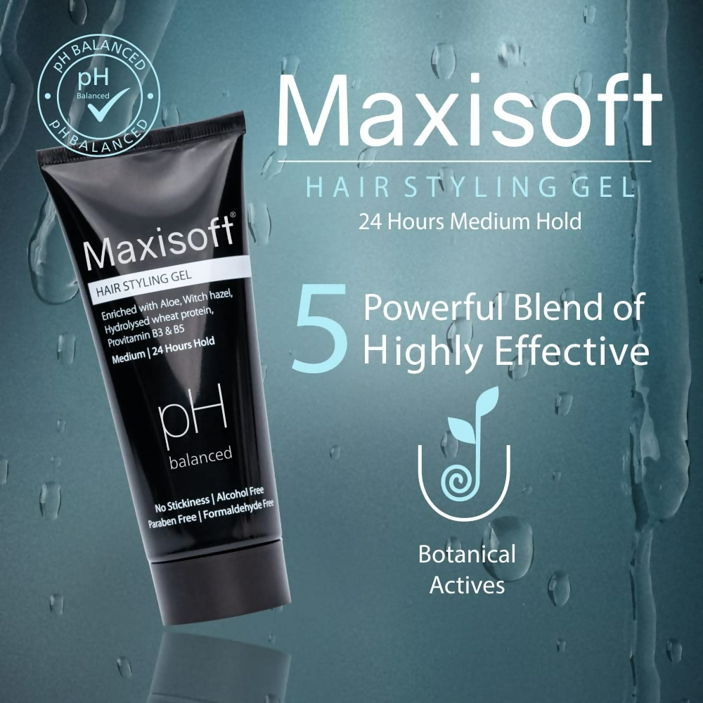 Maxisoft Hair Styling Gel With Aloe Vera Witch Hazel Extract Hydrolyzed Keratin & Pro Vitamin B3 & B5 pH Balanced