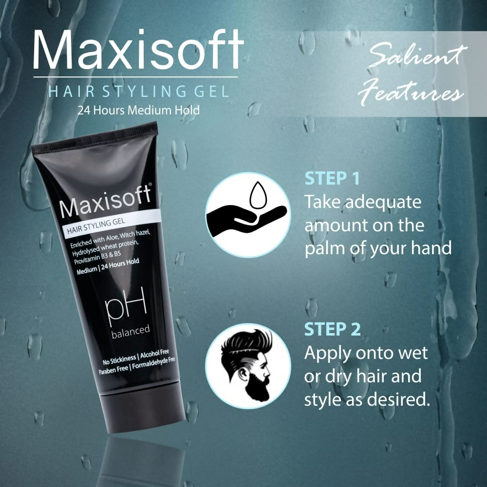 Maxisoft Hair Styling Gel With Aloe Vera Witch Hazel Extract Hydrolyzed Keratin & Pro Vitamin B3 & B5 pH Balanced