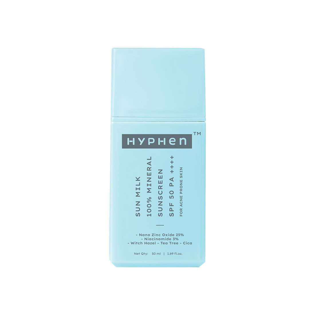 Hyphen Sun Milk 100% Mineral Sunscreen SPF 50 PA++++ 25% Nano Zinc Oxide For Acne Prone, Oily Skin