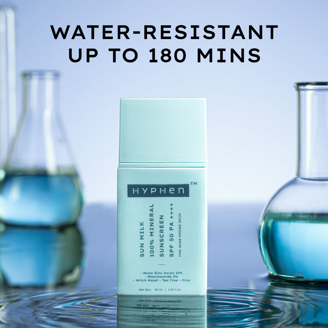 Hyphen Sun Milk 100% Mineral Sunscreen SPF 50 PA++++ 25% Nano Zinc Oxide For Acne Prone, Oily Skin