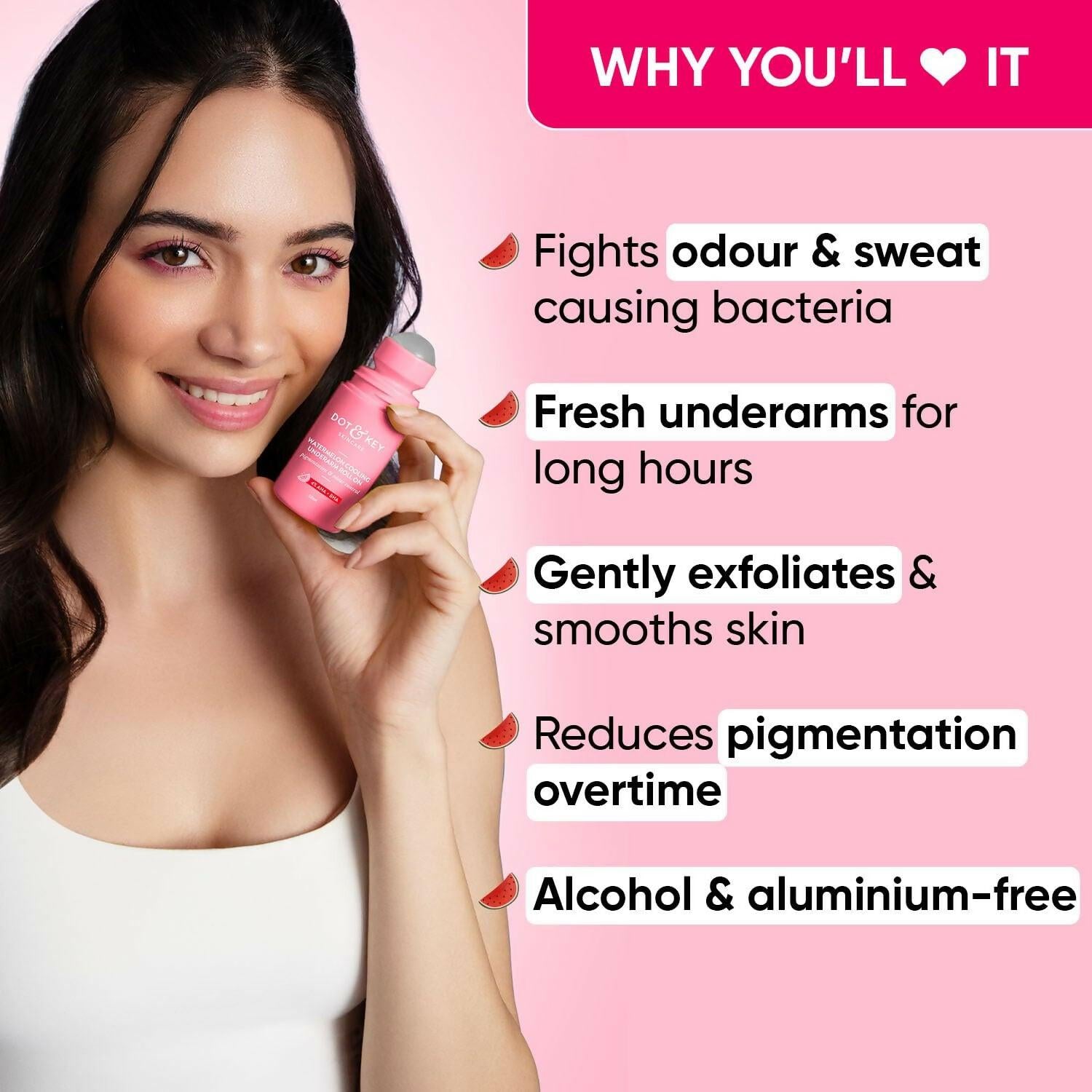 Dot & Key Watermelon Underarm Roll On Deodorant With 4% AHA + BHA