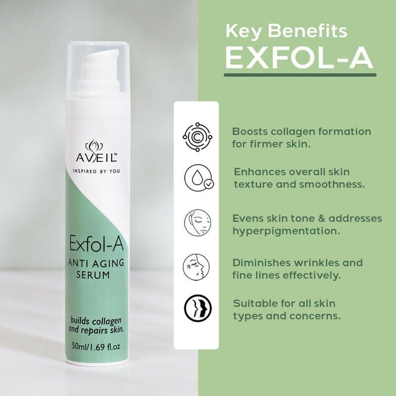 Aveil Exfol-A Anti Aging Face Serum - Renews & Repairs Skin Overnight