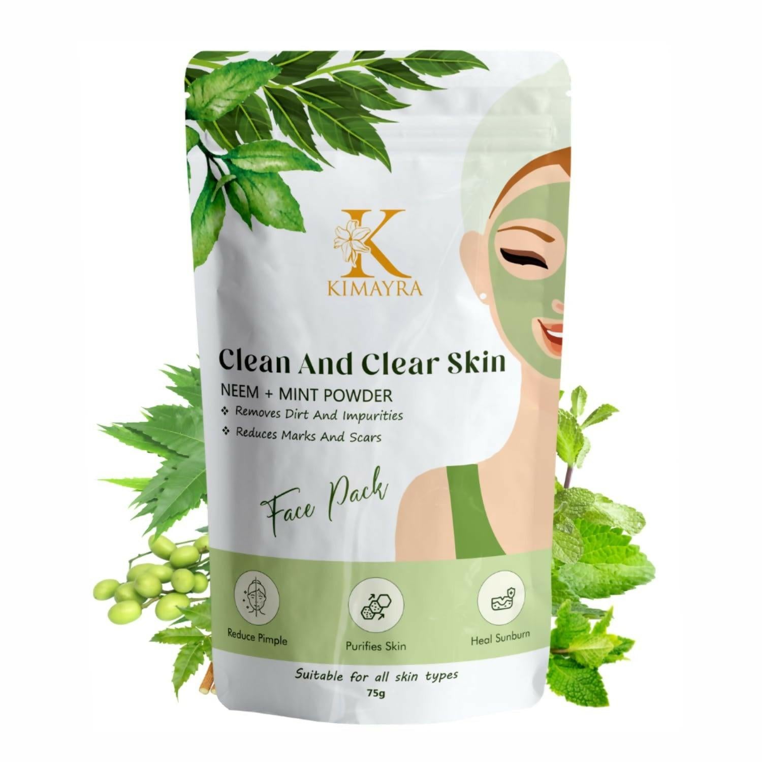 Kimayra Organic Neem + Mint Face Pack Powder For Clean & Clear Skin, Help In Reduce Pimple/Acne, Marks & Scars