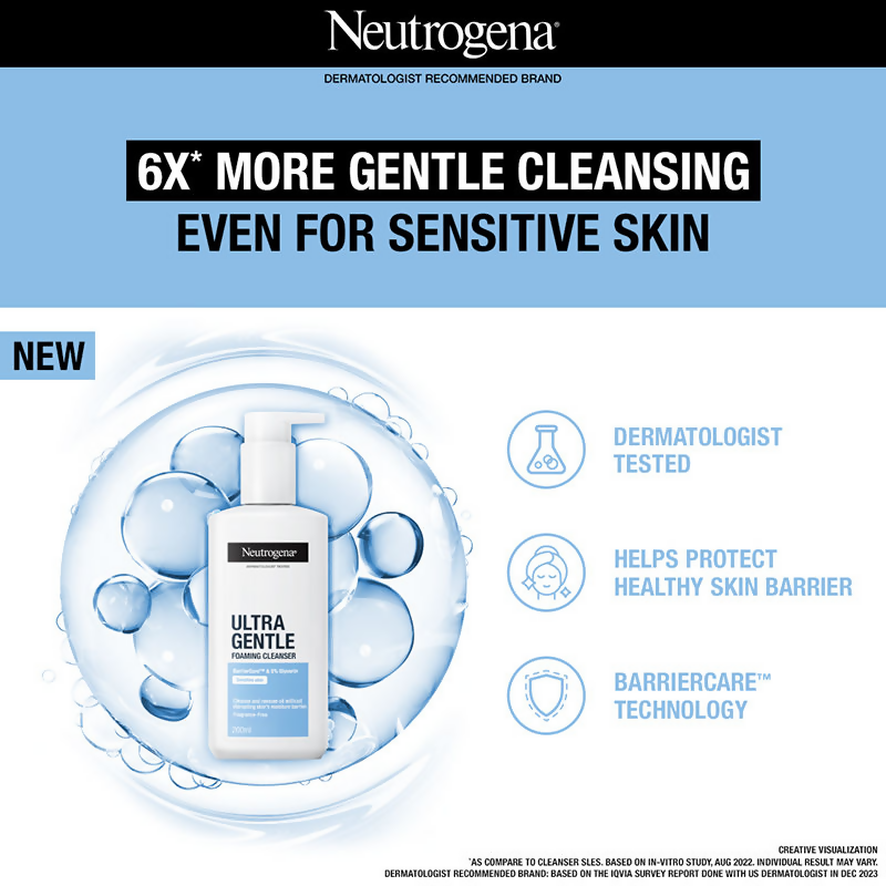 Neutrogena Ultra Gentle Foaming Face Cleanser Protect Skin Moisture - For Oily & Sensitive Skin