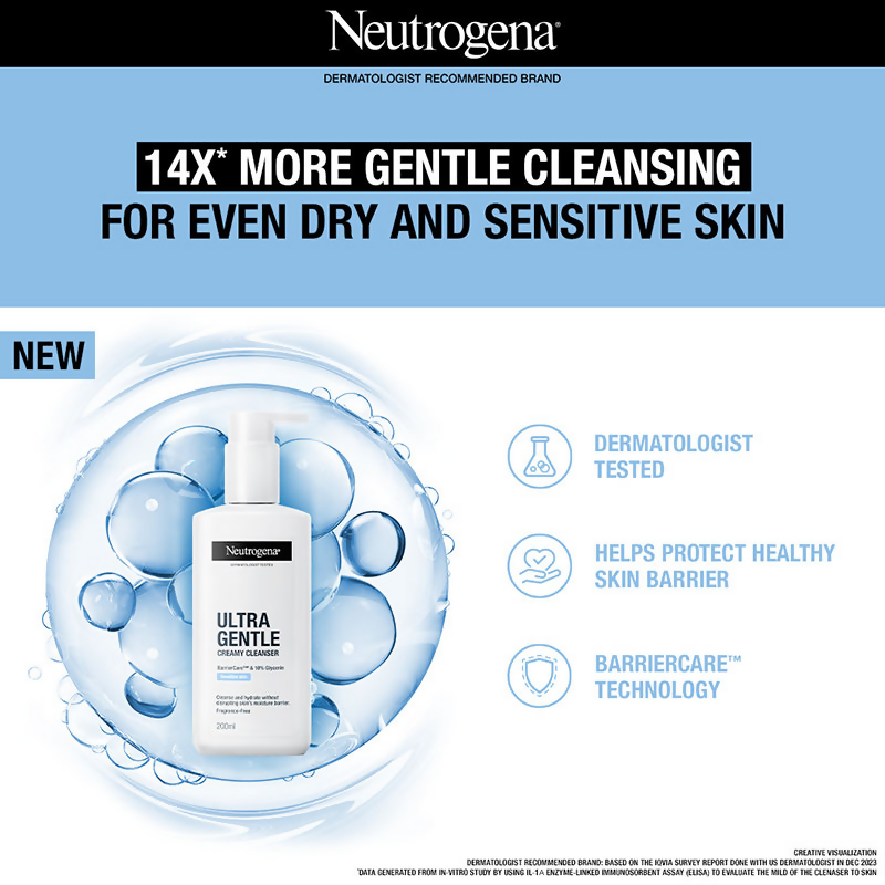 Neutrogena Ultra Gentle Creamy Face Cleanser Moisturizing Face Wash for Dry, Oily, Sensitive Skin