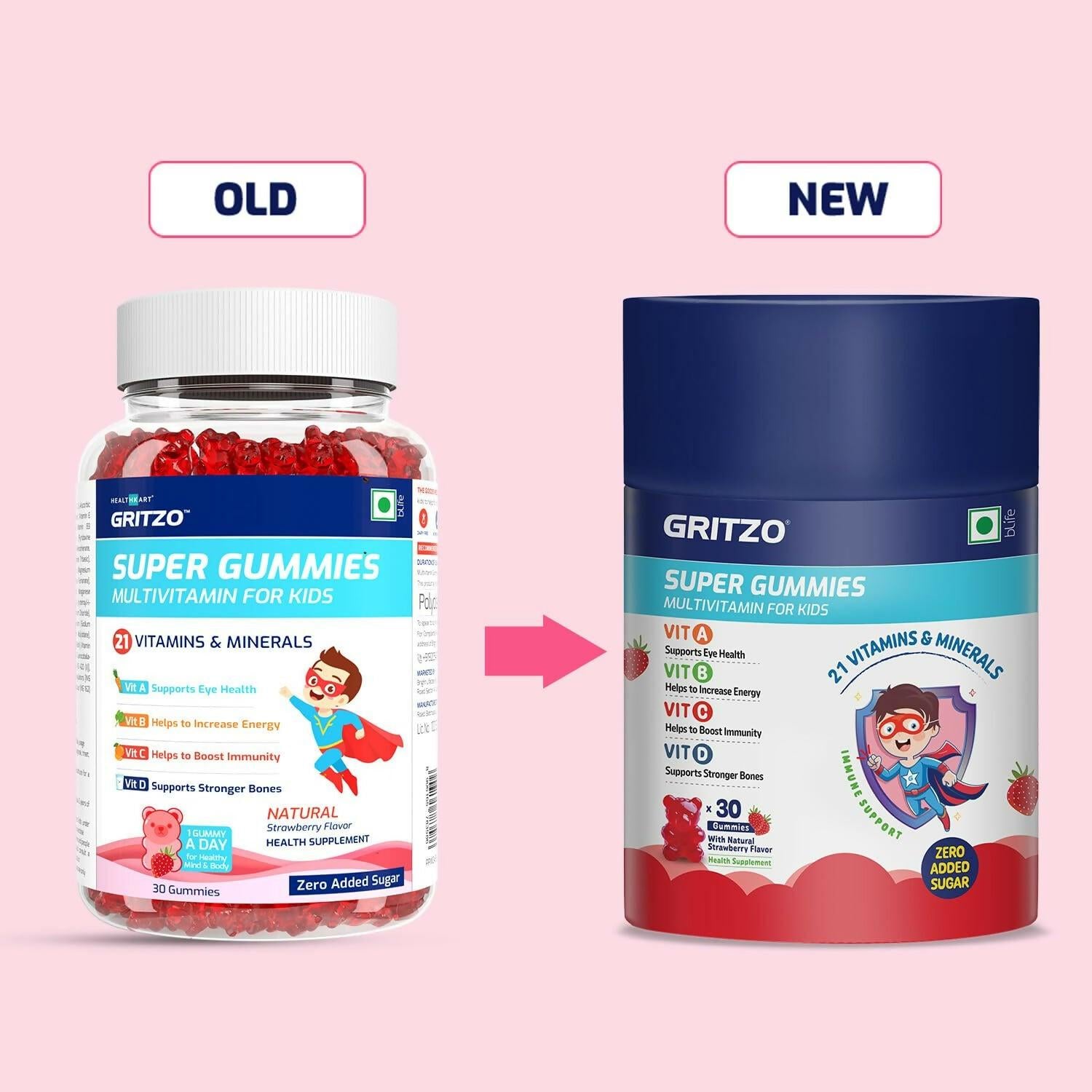 Gritzo Super Gummies, Multivitamin for Kids (Natural Strawberry Flavor)