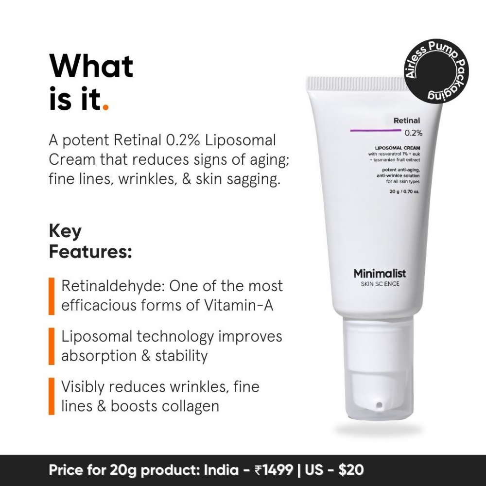 Minimalist Retinal 0.2% Liposomal Cream With Potent Antioxidant EUK, Resveratrol & Tasmanian Extract