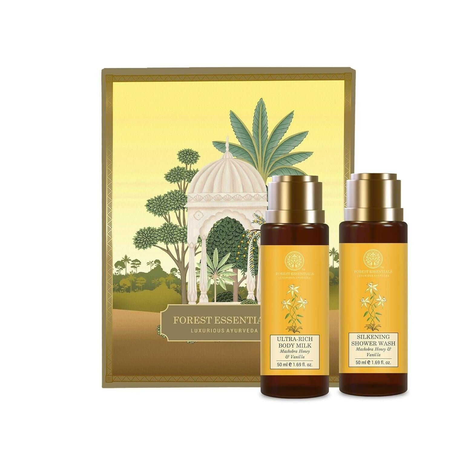 Forest Essentials Luxury Bath & Body Gift Set, Honey Vanilla Scented, Body Wash and Body Lotion