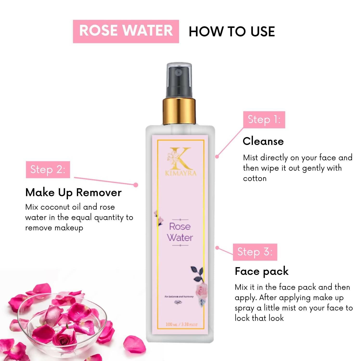 Kimayra Premium Rose Water Spray For Face - Skin Toner/Makeup Remover