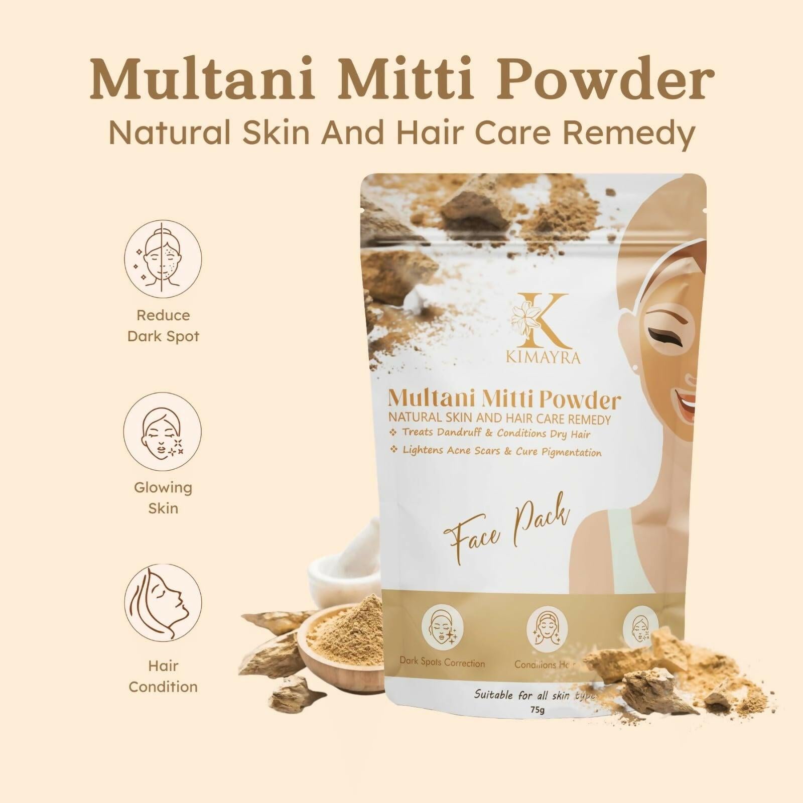 Kimayra Multani Mitti Natural Skin & Hair Care Pack - Reduce Pigmentation