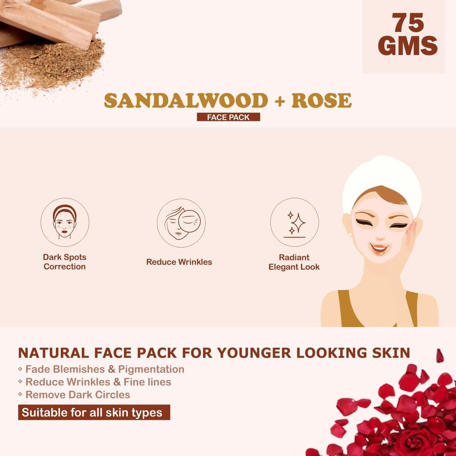 Kimayra Organic Sandalwood + Rose Face Pack Powder To Remove Dark Circles