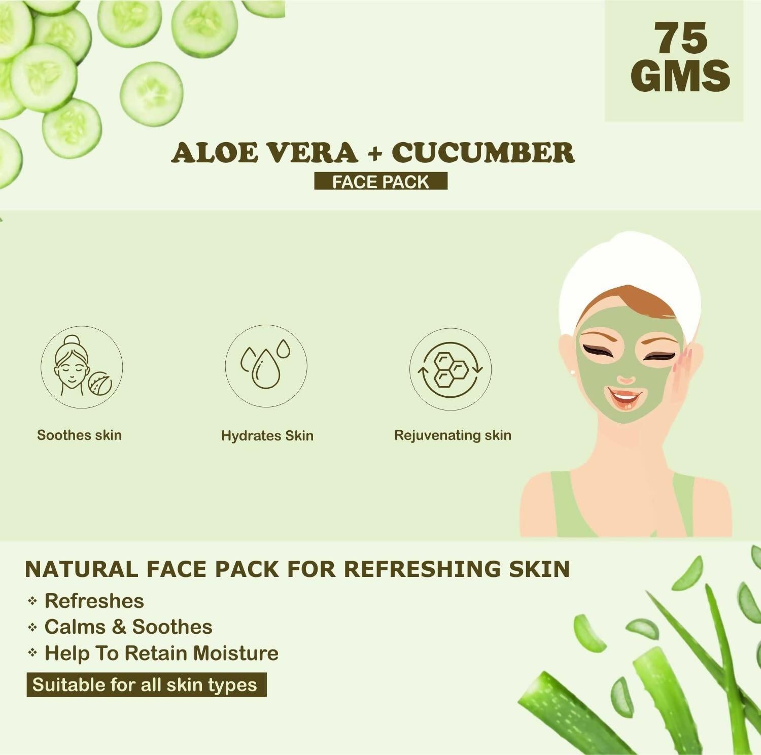 Kimayra Aloe Vera + Cucumber Face Pack Powder For Refreshing Glow Skin, Helps In Anti – Ageing
