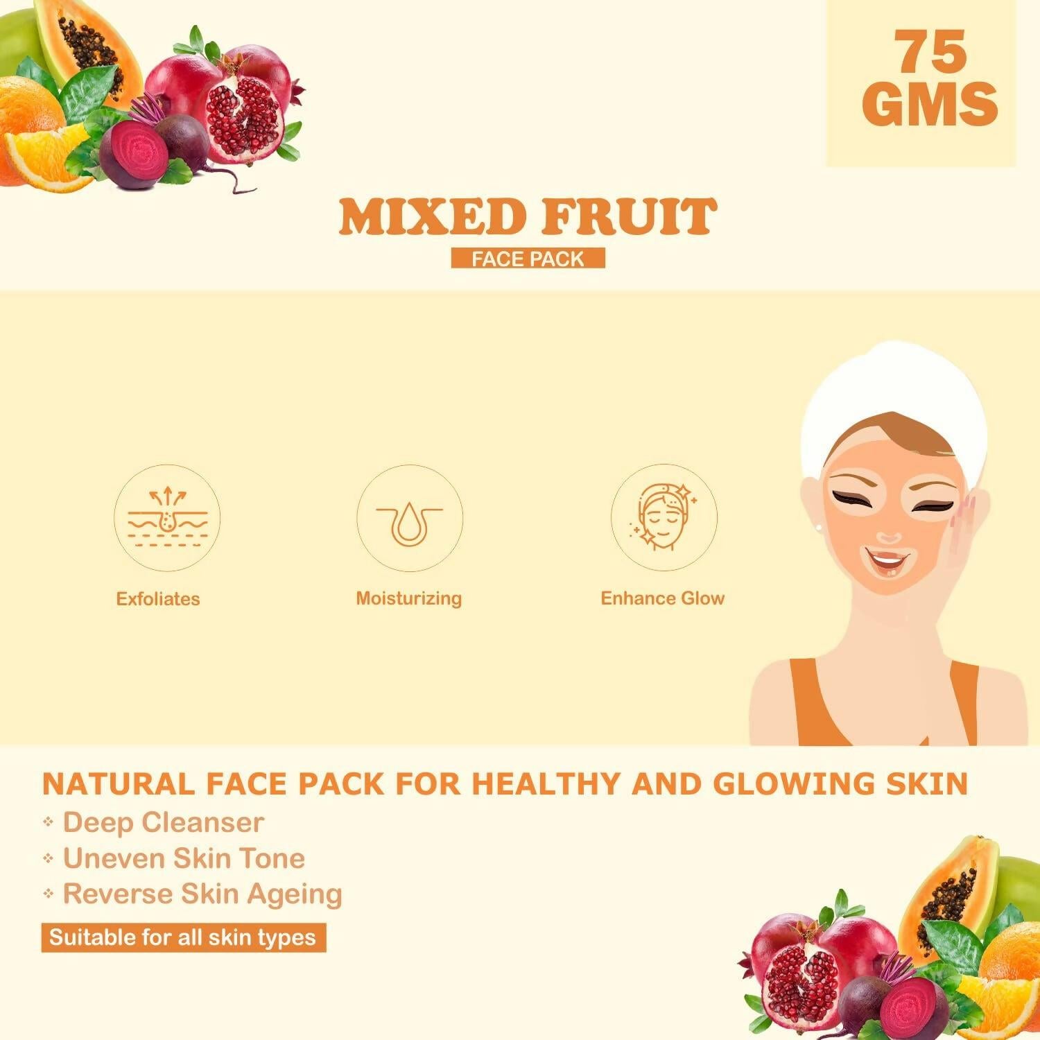Kimayra Mixed Fruit Face Pack Powder For Natural Glow Skin Helps In Cleanse Oil & Dirt From Skin