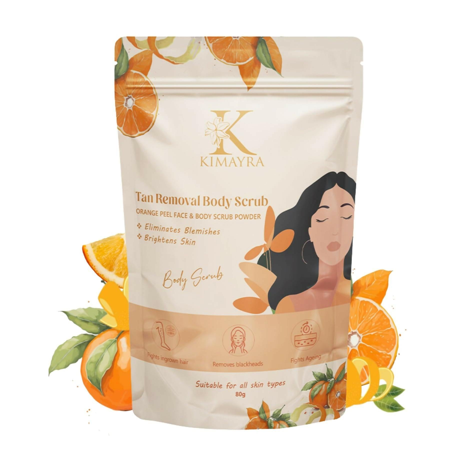 Kimayra Natural Orange Peel Face & Body Scrub For Brightens Skin Tone, Tan Removal Scrub