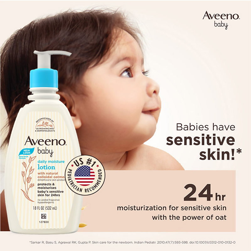 Aveeno Baby Daily Moisture Lotion, Oatmeal Face & Body Moisturizer for Dry, Itchy & Sensitive Skin