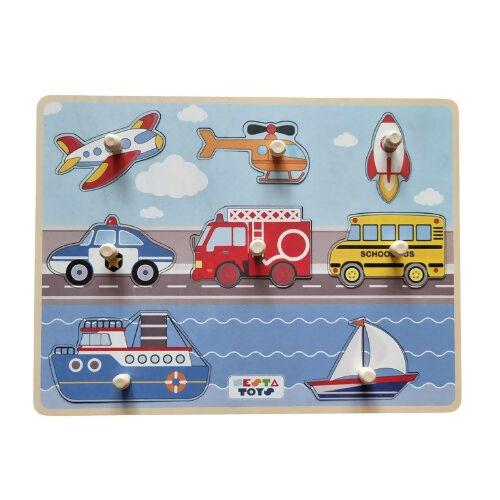 Nesta Toys Wooden Vehicle Jumbo Knob Puzzle (8 Pcs) & Wooden Farm Animal Jumbo Knob Puzzle (8 Pcs)