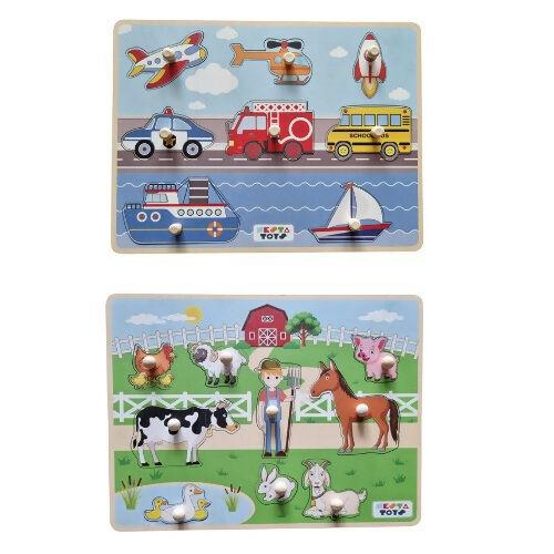 Nesta Toys Wooden Vehicle Jumbo Knob Puzzle (8 Pcs) & Wooden Farm Animal Jumbo Knob Puzzle (8 Pcs)