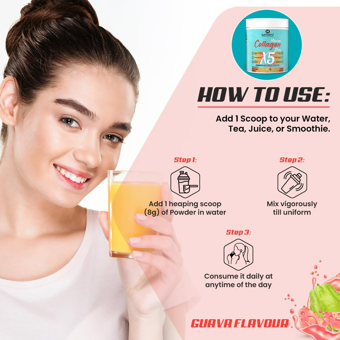 Naturyz Marine Collagen Skin X5 Power For Women & Men (Guava Flavour)