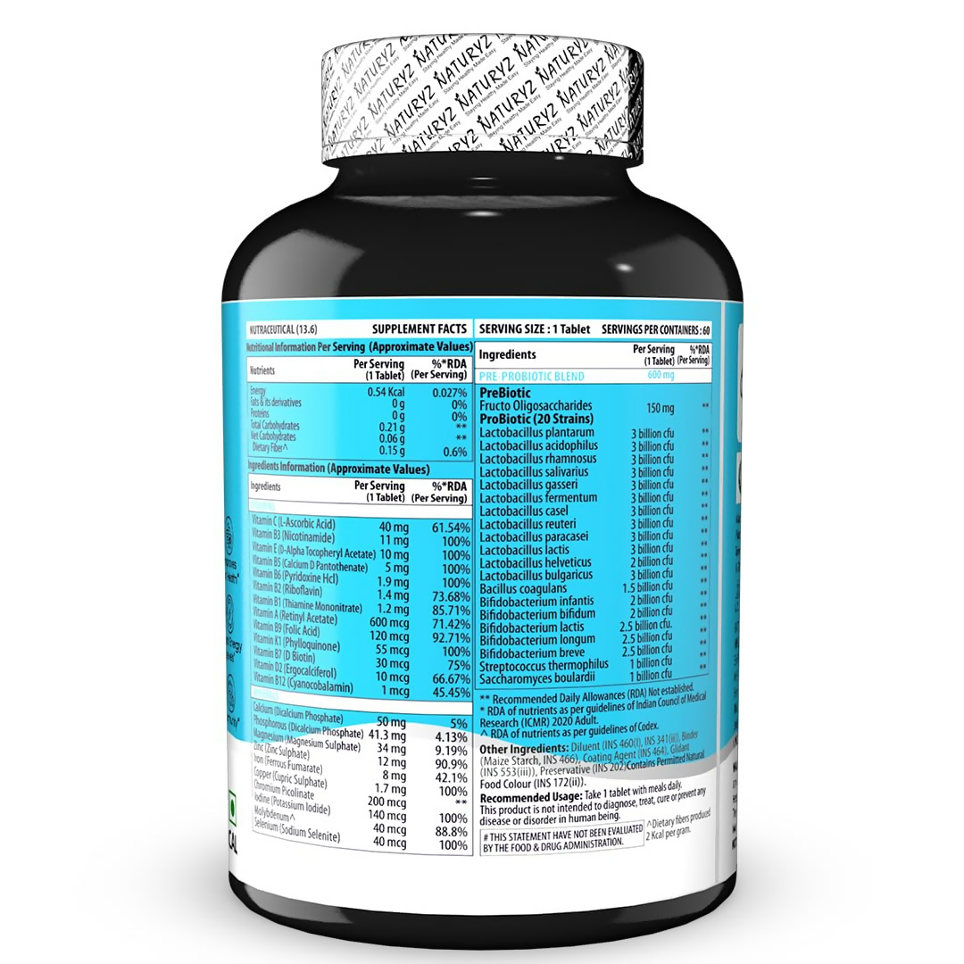 Naturyz Highest Strength Daily Multivitamin With 50 Billion Cfu Pre-Probiotics Tablets