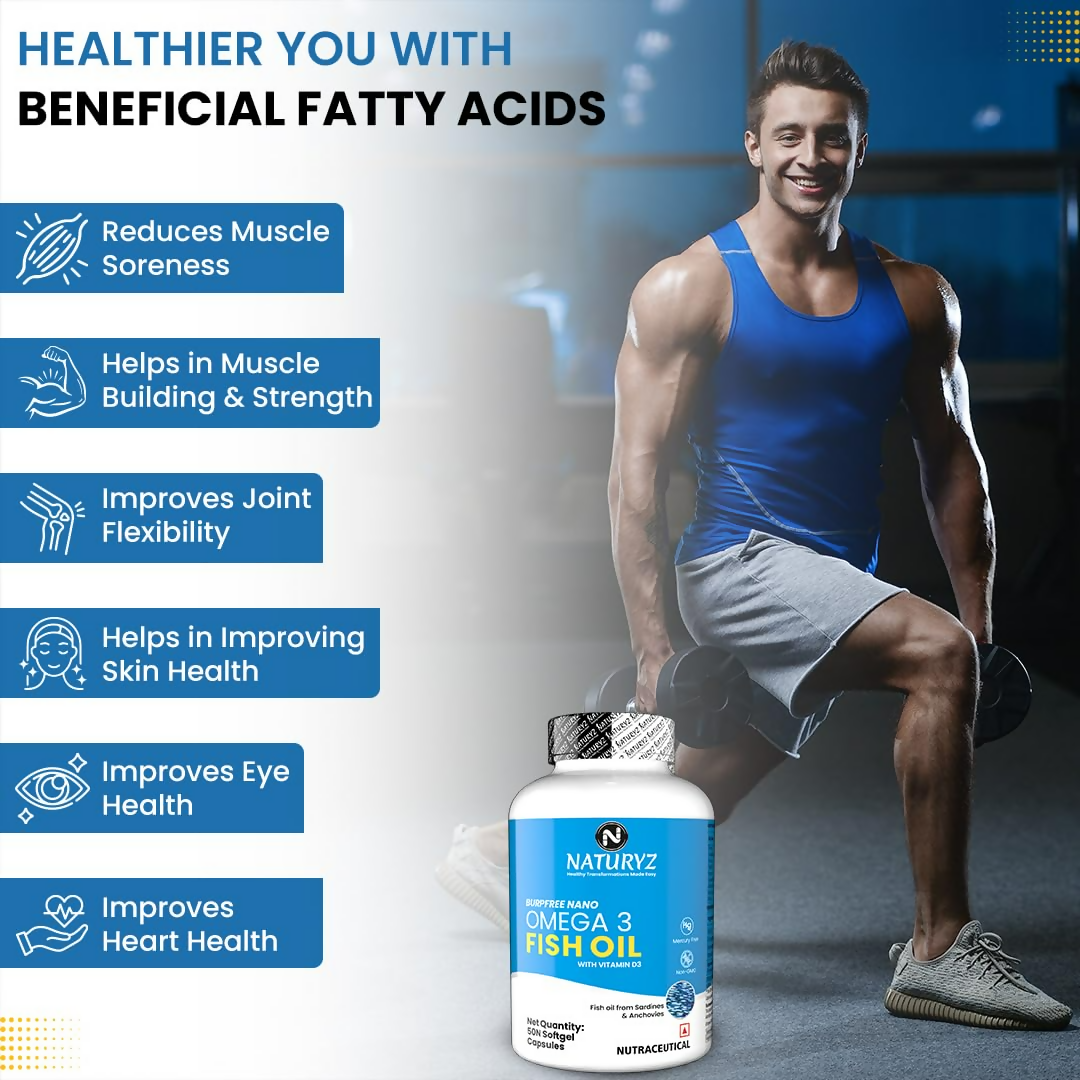 Naturyz Burpfree Omega 3 Fish Oil 2000 Mg With Vitamin D3 50 Softgels Capsules