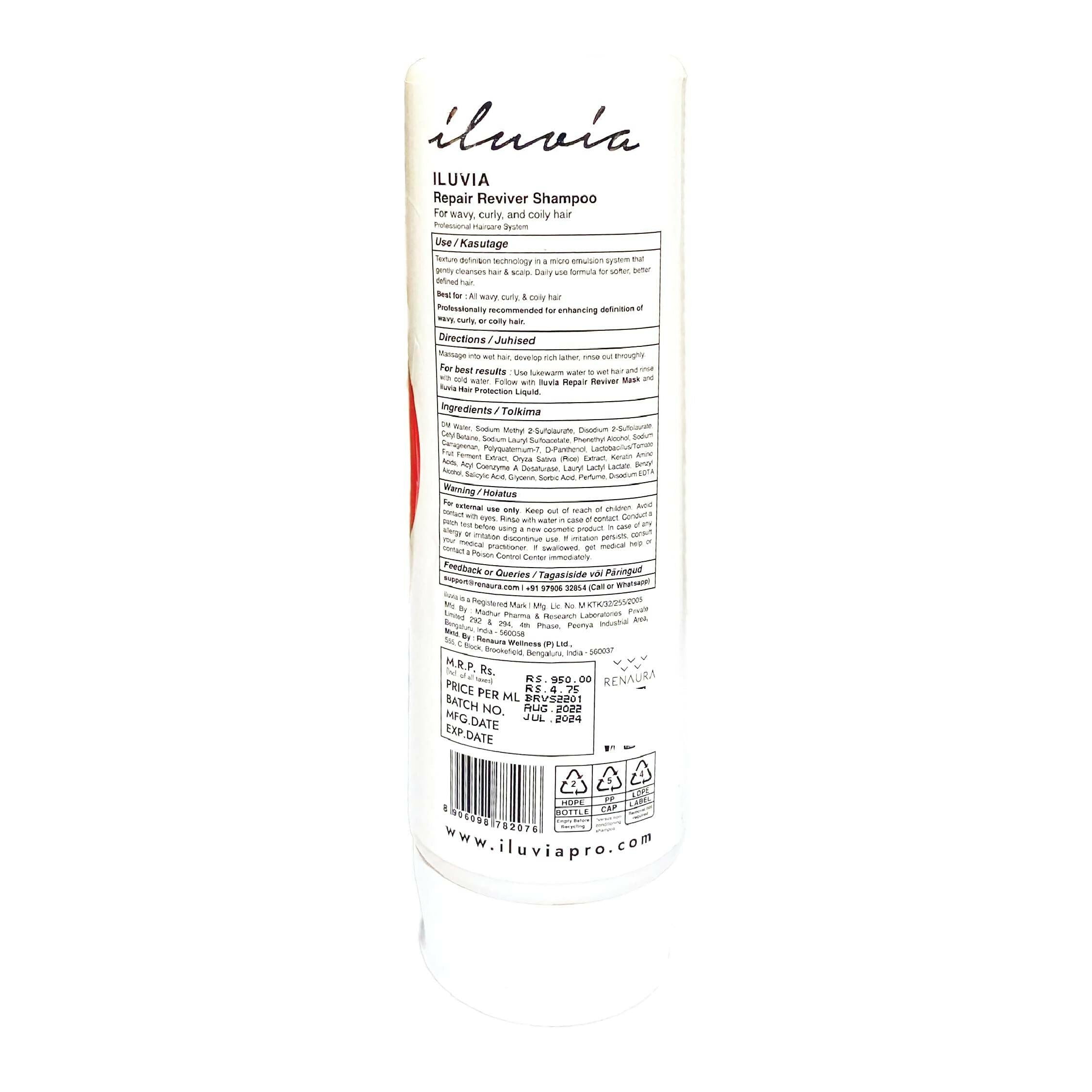 iluvia Curly & Wavy Hair - Repair Reviver Shampoo for Natural Definition