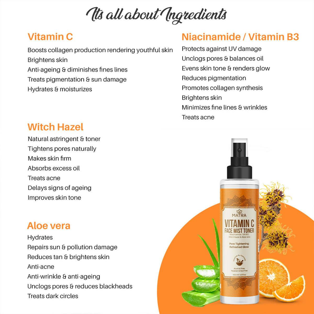 Matra Vitamin C Face Mist Toner with Niacinamide (vit B3) Witch Hazel And Aloe Vera