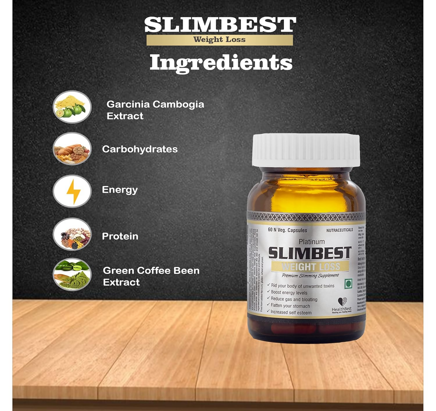 HealthBest Garcinia Cambogia & Green Coffee Bean Extract - Weight Loss Capsules