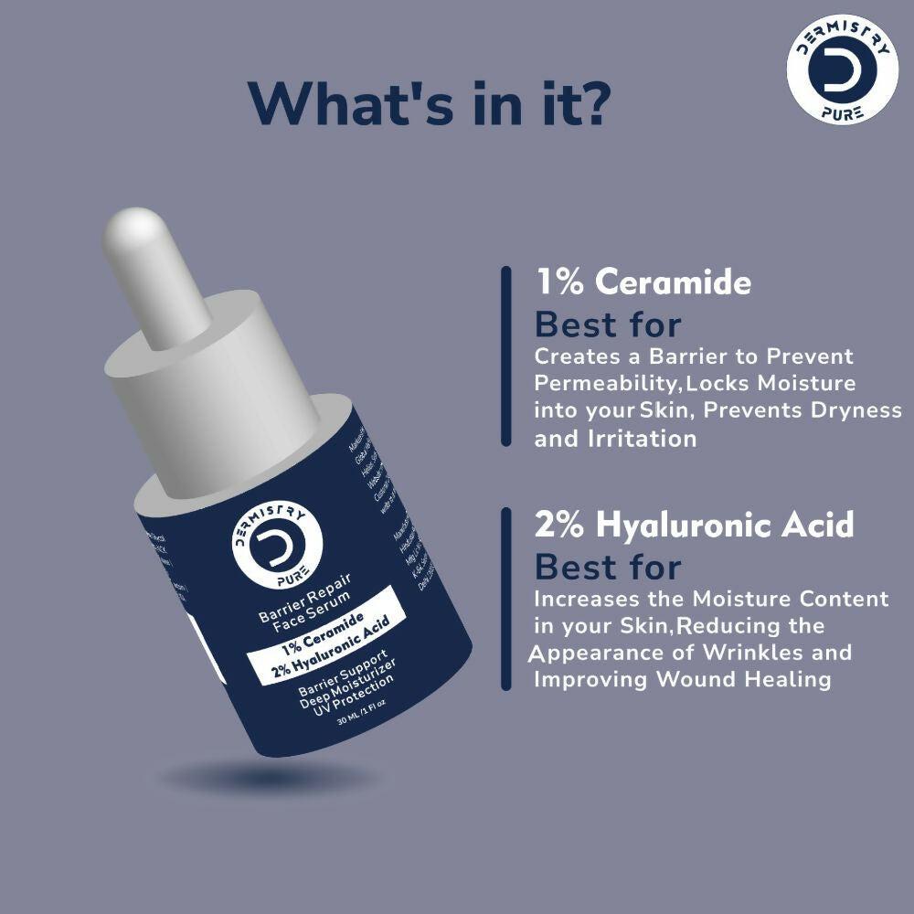 Dermistry Pure 1% Ceramide 2% Hyaluronic Acid Sensitive & Dry Skin Moisturizer Barrier Repair Serum